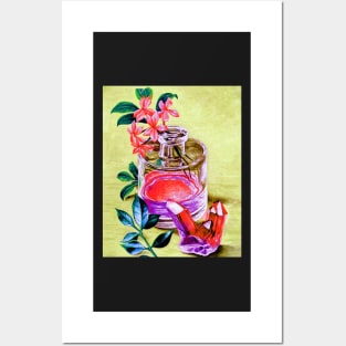 Pretty print perfume bottle and quartz - wicca Posters and Art